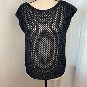 White House Black Market Navy Crochet Top